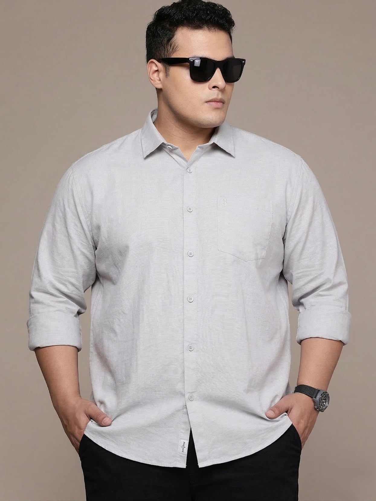 Light Grey Full Sleeve Cotton Linen Shirt