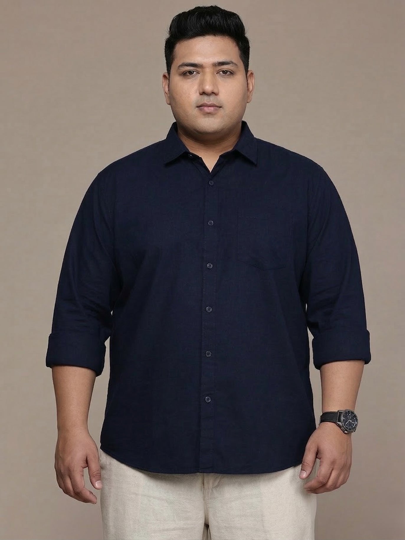 Navy Full Sleeve Cotton Linen Shirt