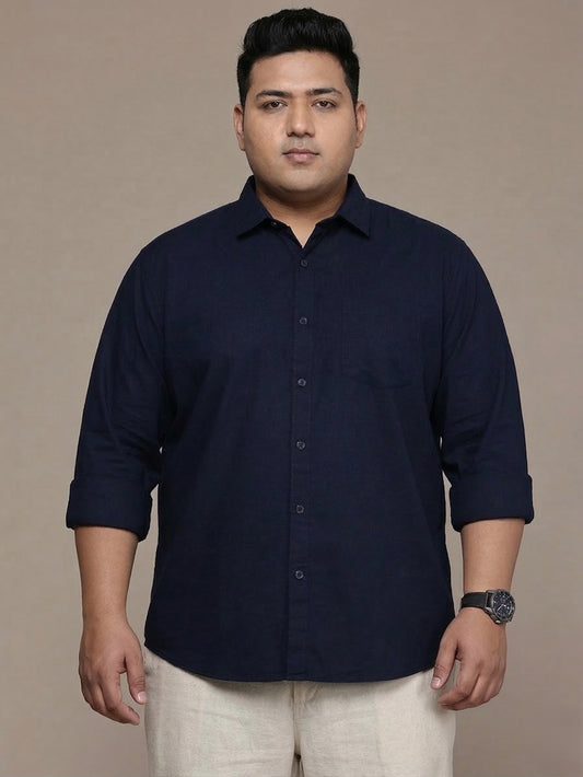 Navy Full Sleeve Cotton Linen Shirt