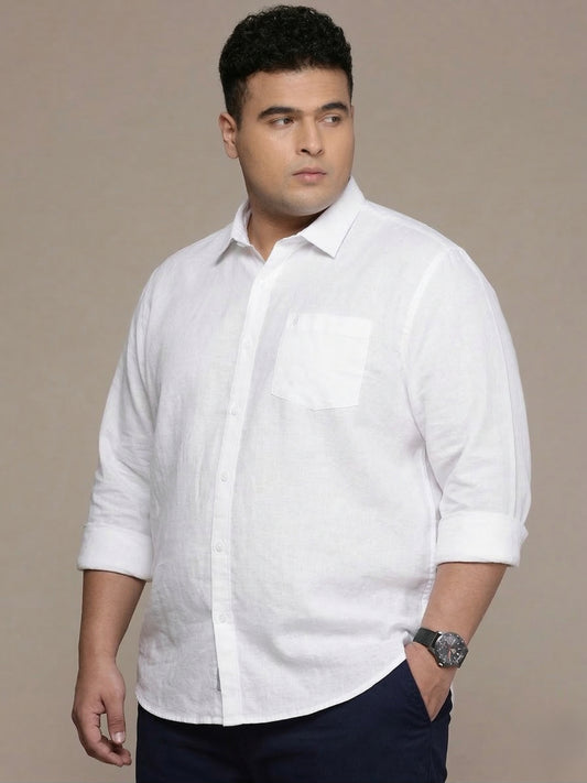 White Full Sleeve Cotton Linen Shirt