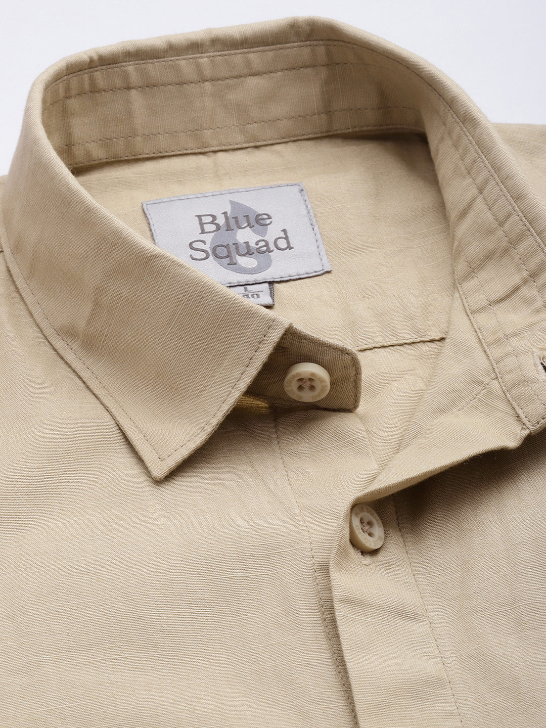 Beige Half Sleeve Cotton Linen Shirt