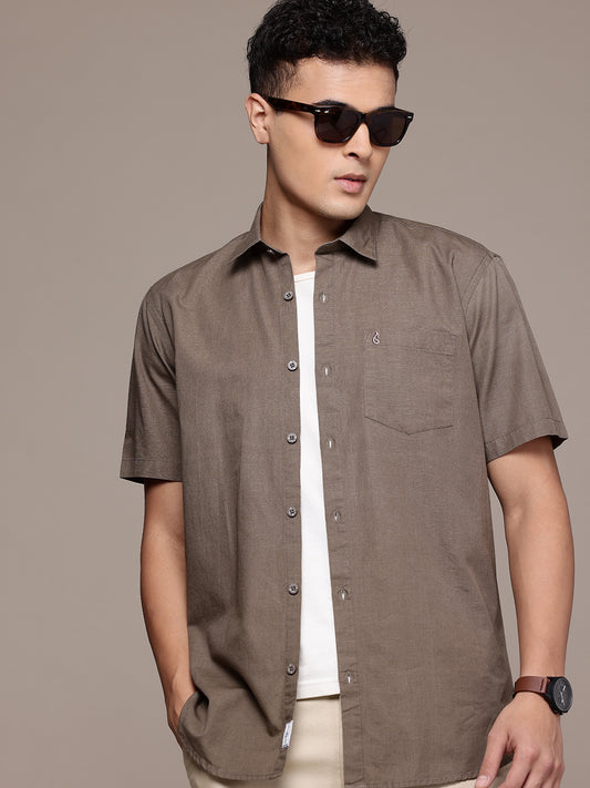 Brown Half Sleeve Cotton Linen Shirt