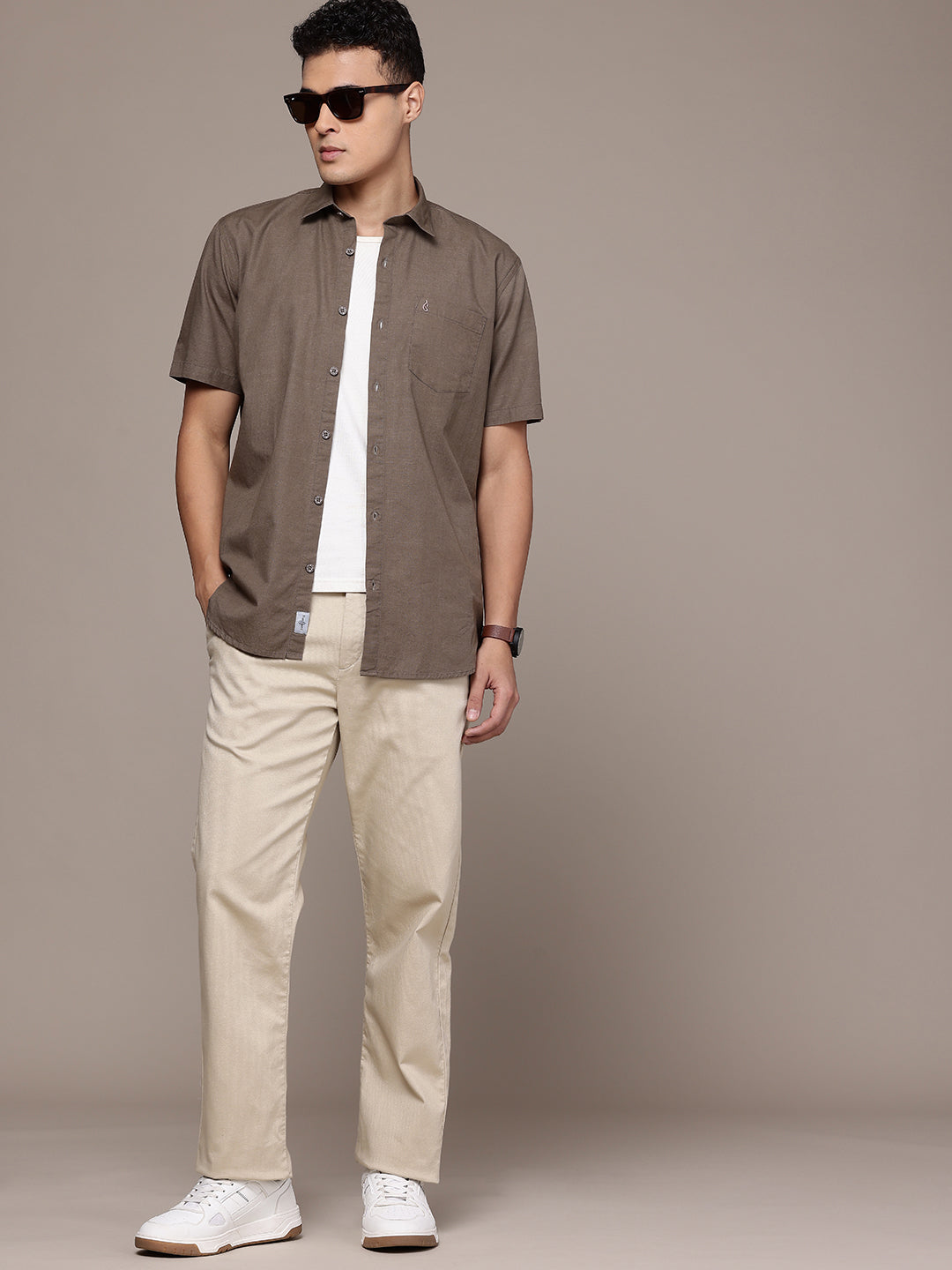 Brown Half Sleeve Cotton Linen Shirt