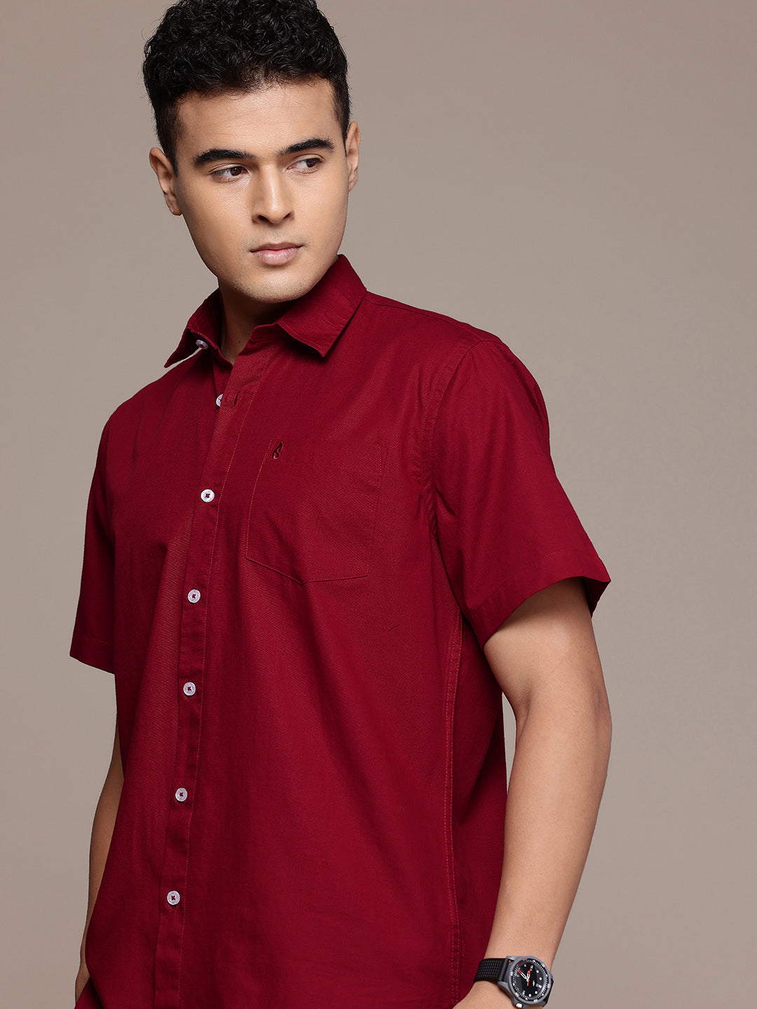 Carmine Half Sleeve Cotton Linen Shirt