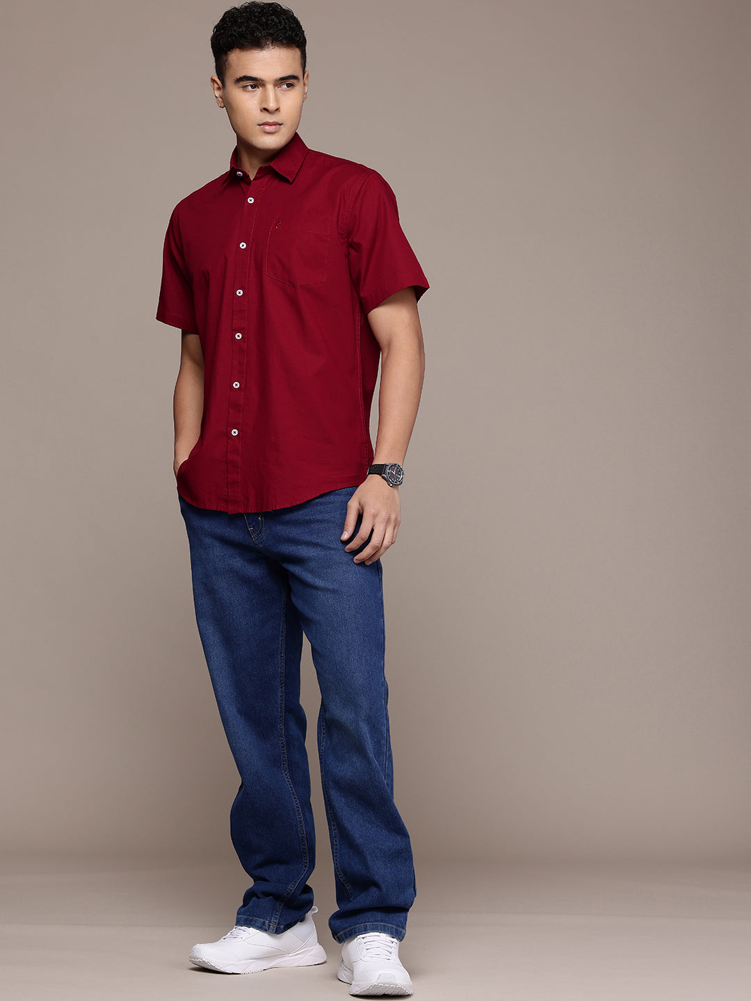 Carmine Half Sleeve Cotton Linen Shirt