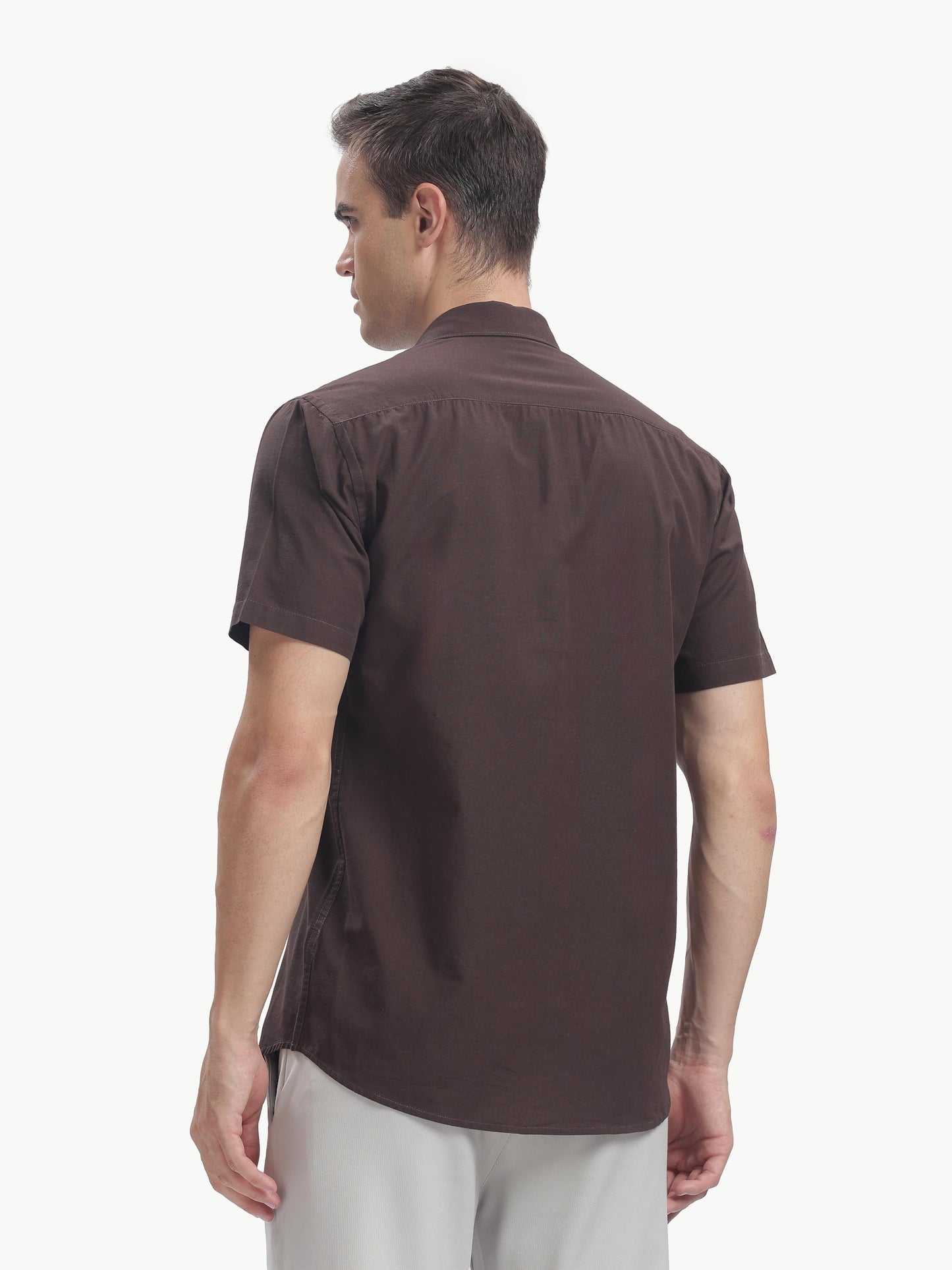Coffee Half Sleeve Cotton Linen Shirt