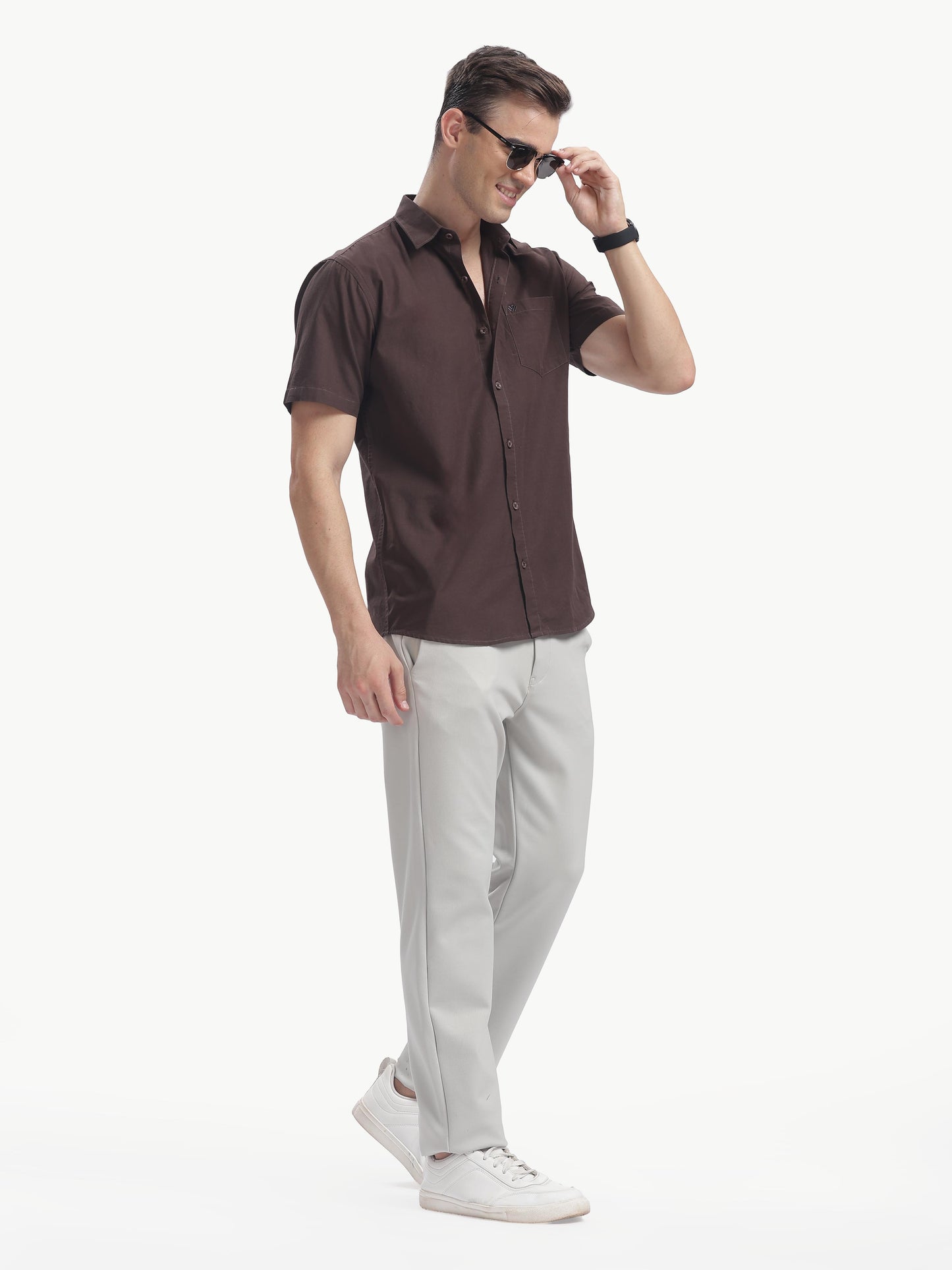 Coffee Half Sleeve Cotton Linen Shirt