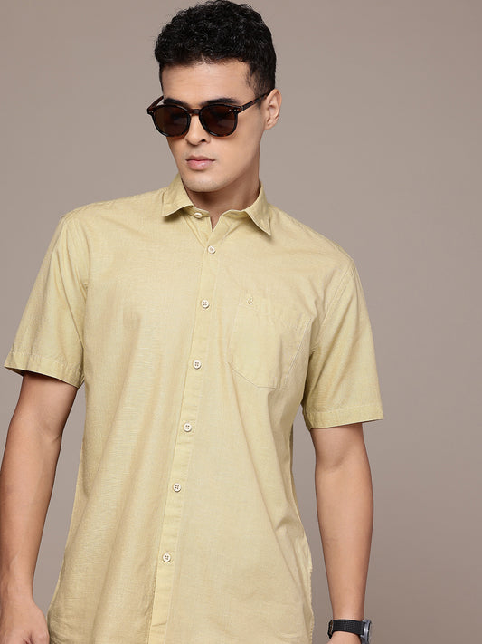 Cream Half Sleeve Cotton Linen Shirt