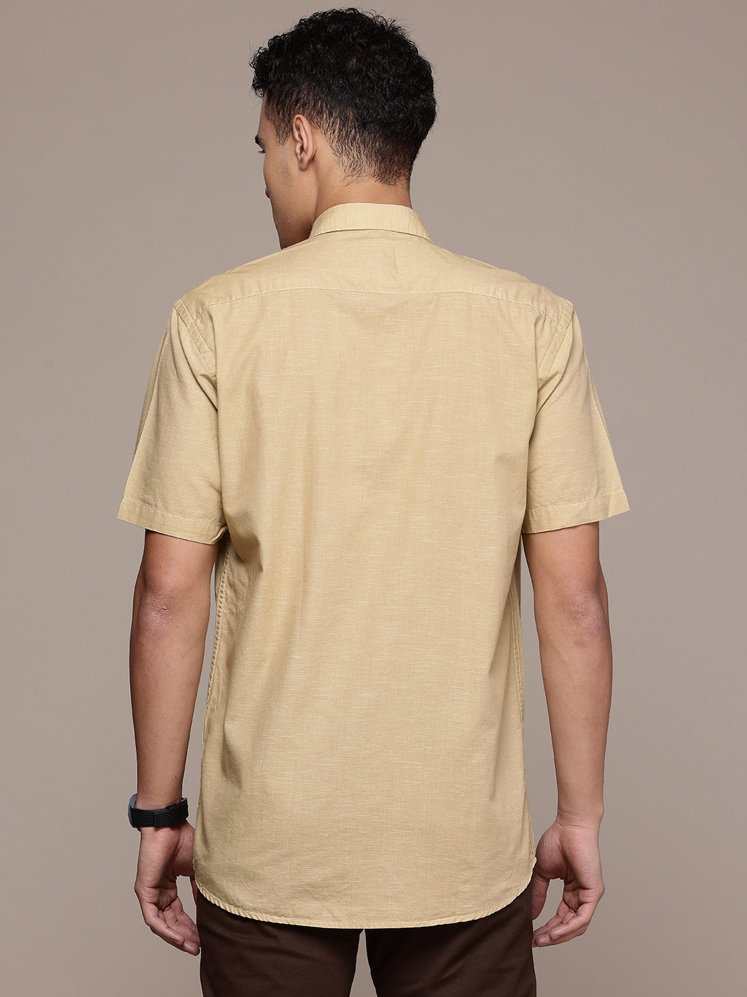 Cream Half Sleeve Cotton Linen Shirt