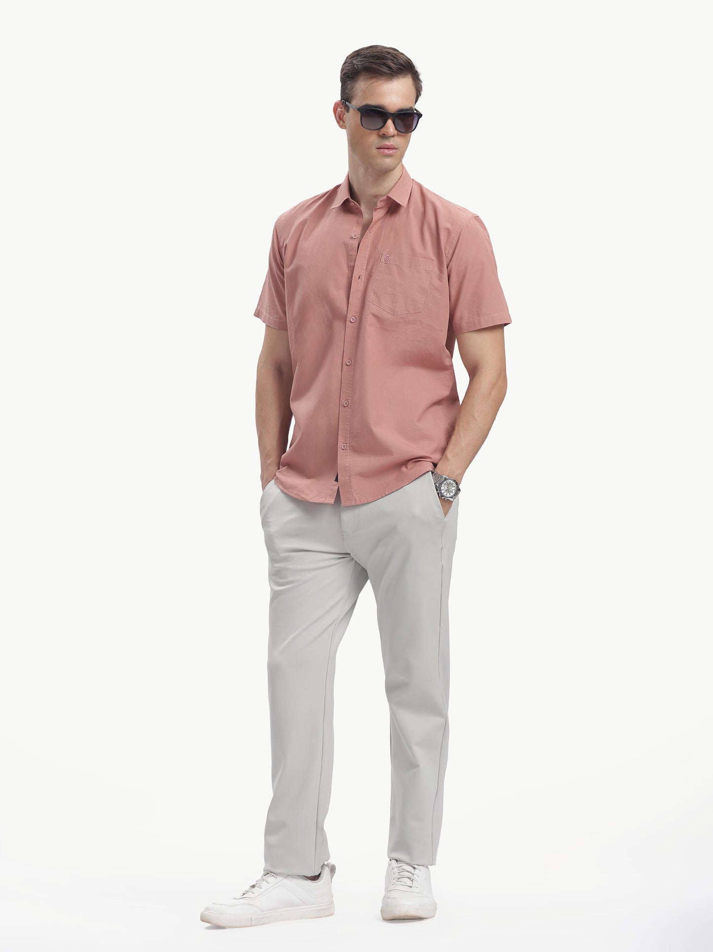 Dusty Pink Half Sleeve Cotton Linen Shirt