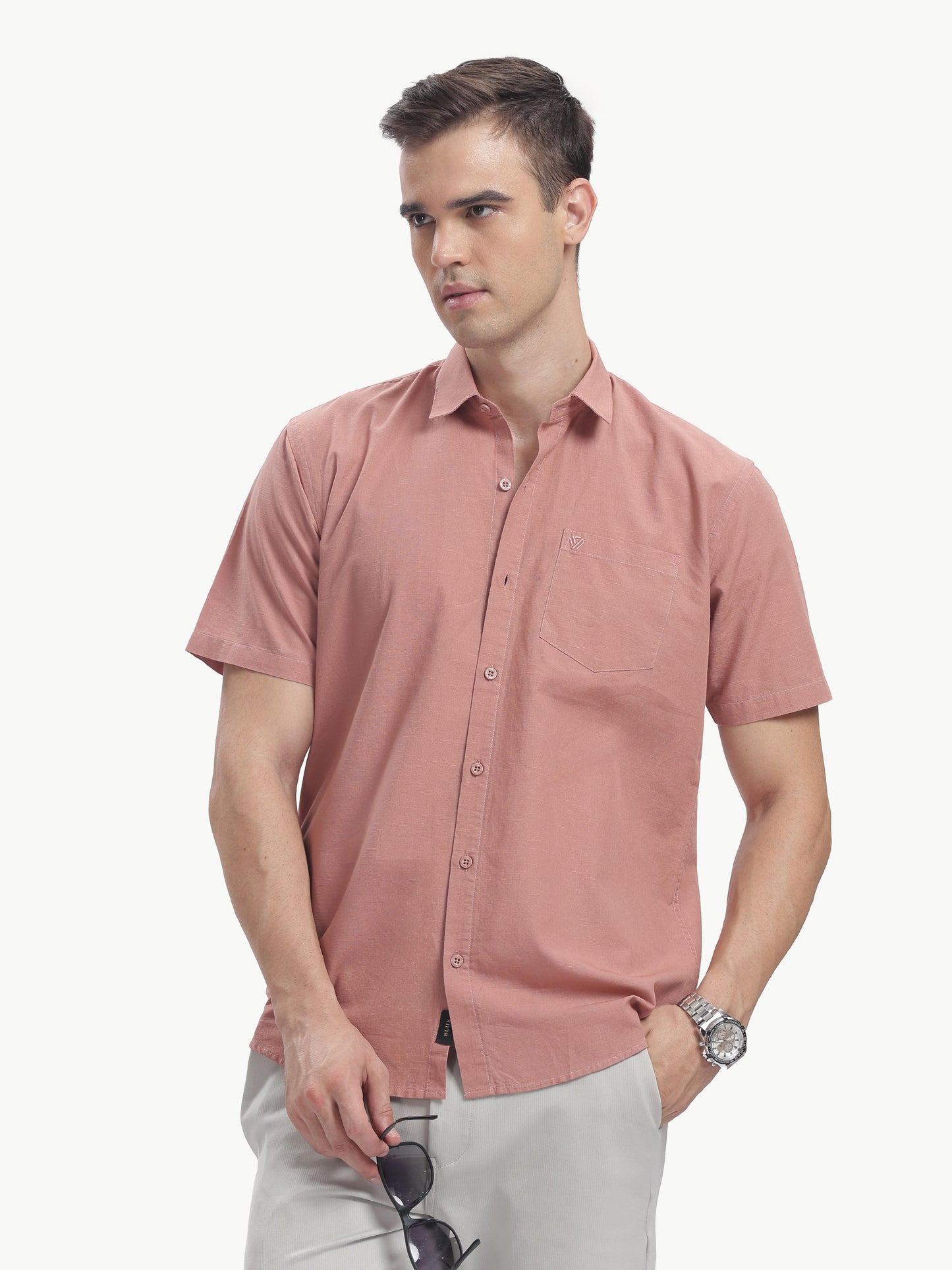 Dusty Pink Half Sleeve Cotton Linen Shirt