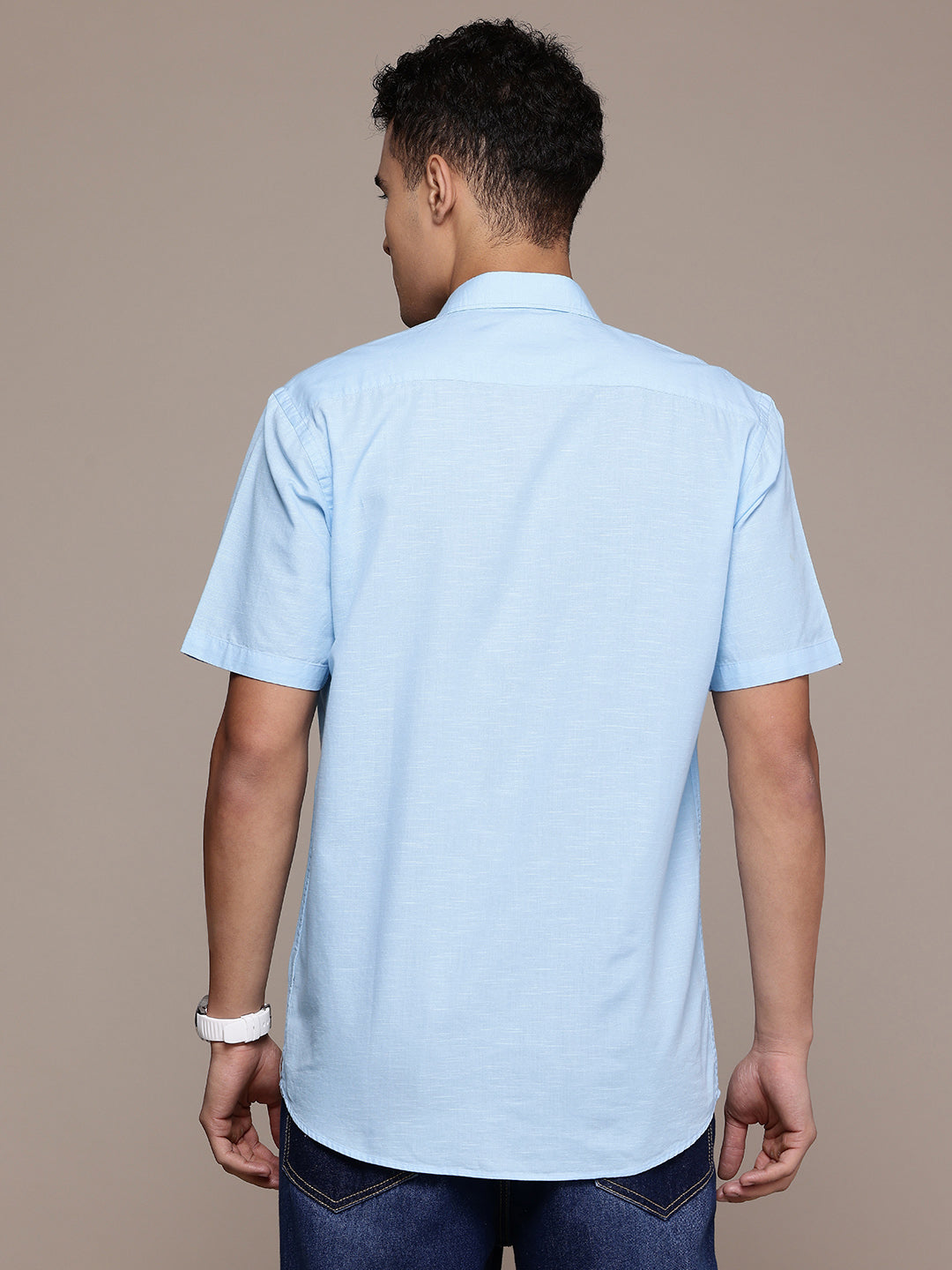 Light Blue Half Sleeve Cotton Linen Shirt