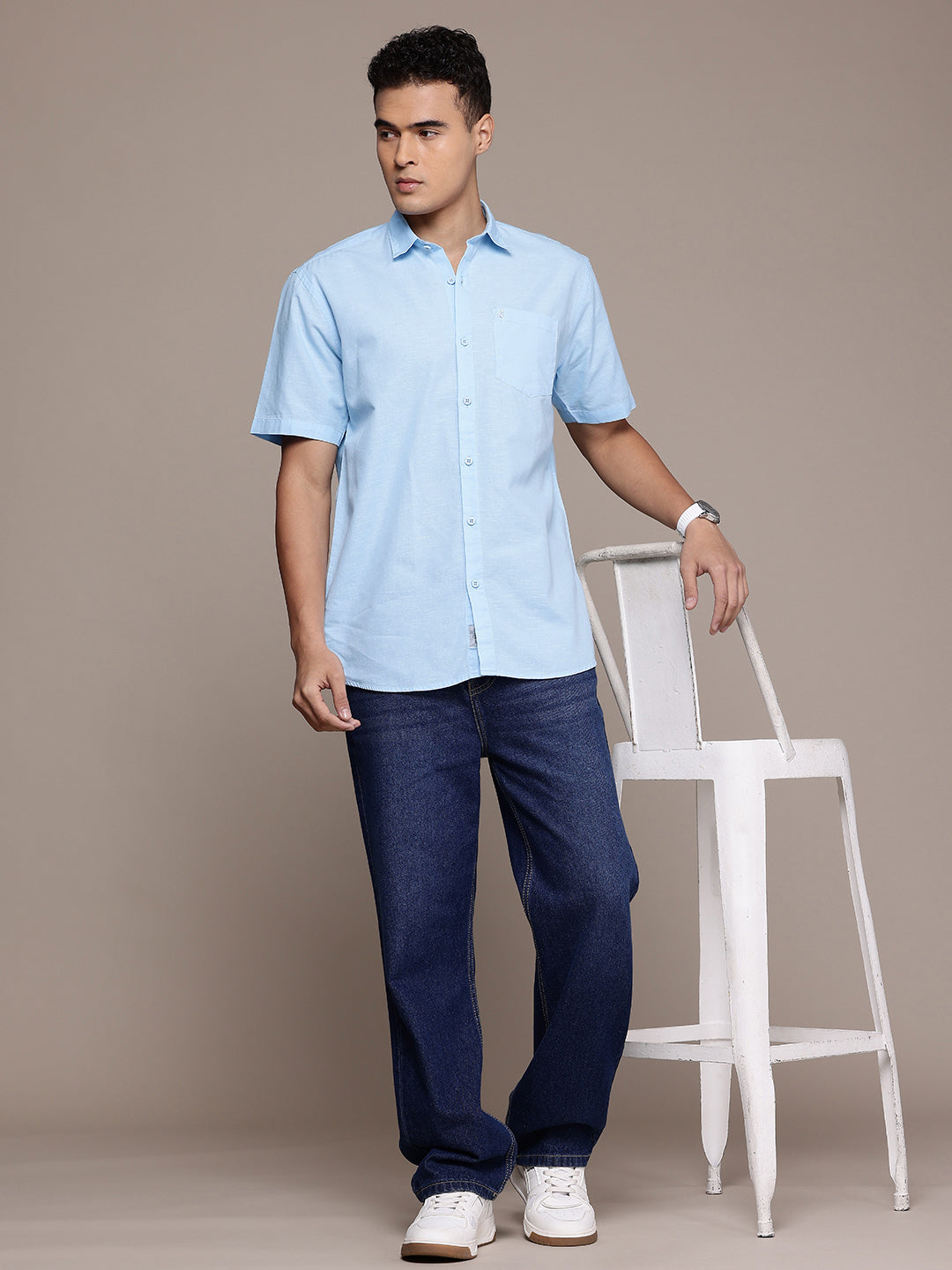 Light Blue Half Sleeve Cotton Linen Shirt