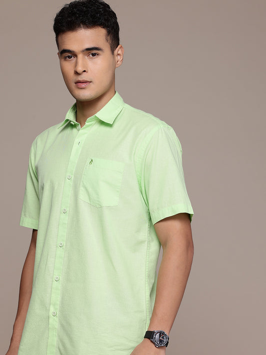 Light Green Half Sleeve Cotton Linen Shirt