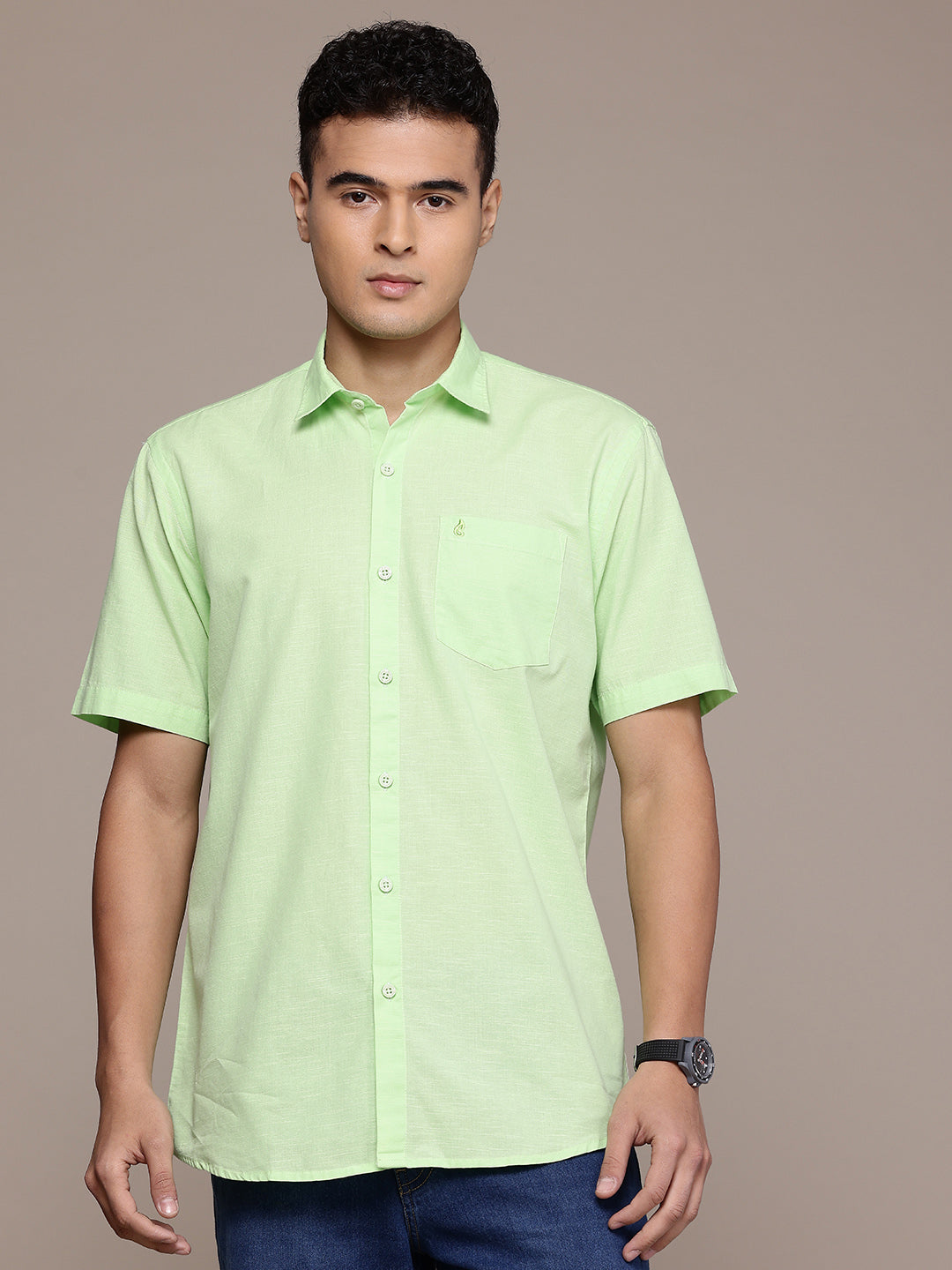 Light Green Half Sleeve Cotton Linen Shirt