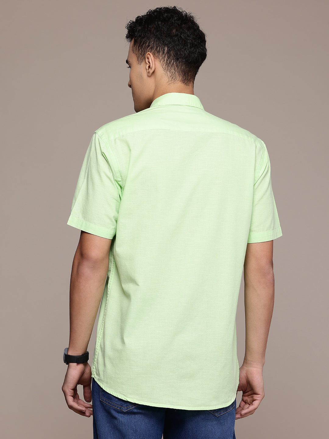 Light Green Half Sleeve Cotton Linen Shirt