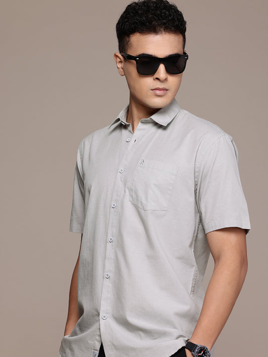 Light Grey Half Sleeve Cotton Linen Shirt