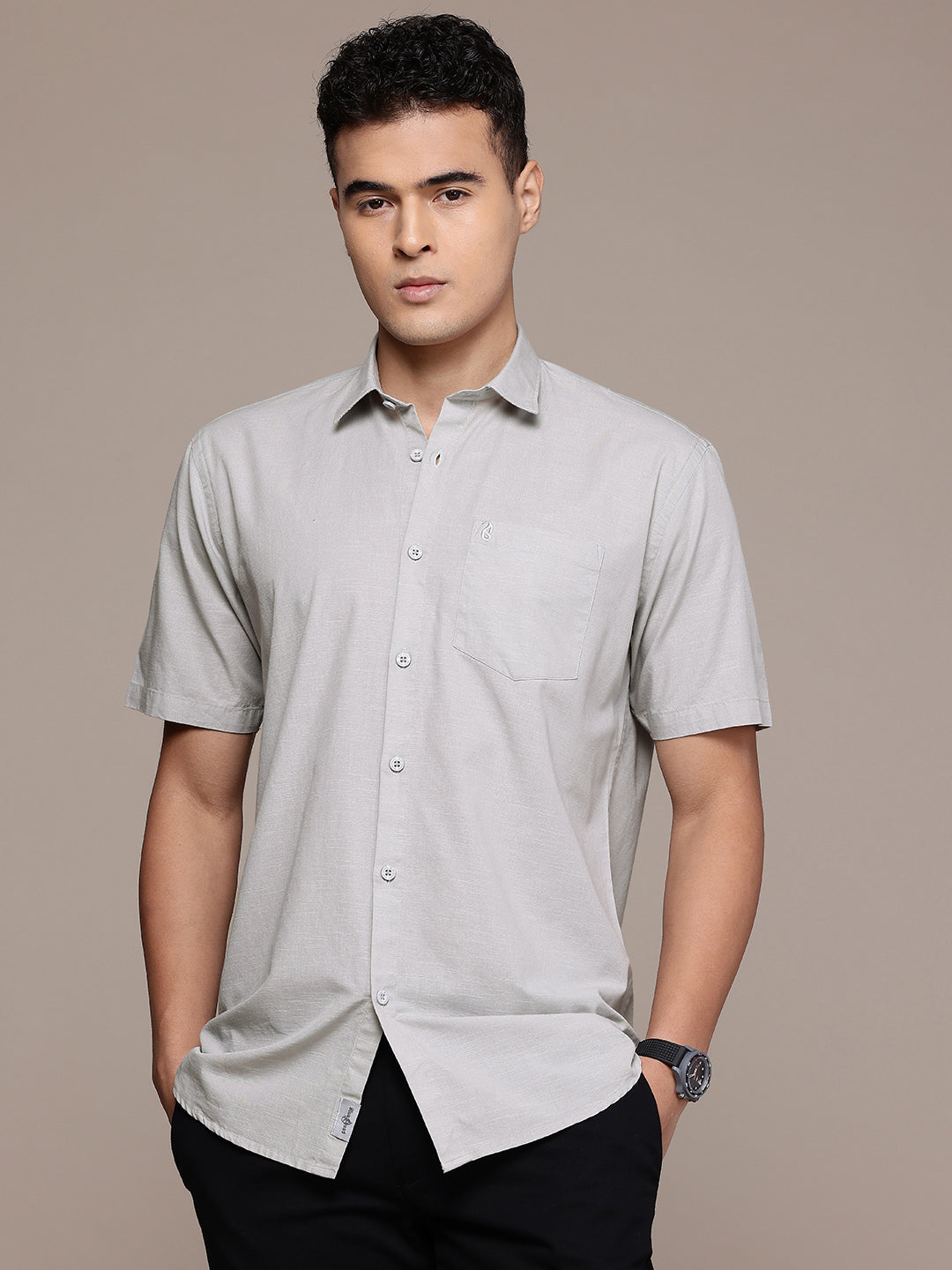 Light Grey Half Sleeve Cotton Linen Shirt