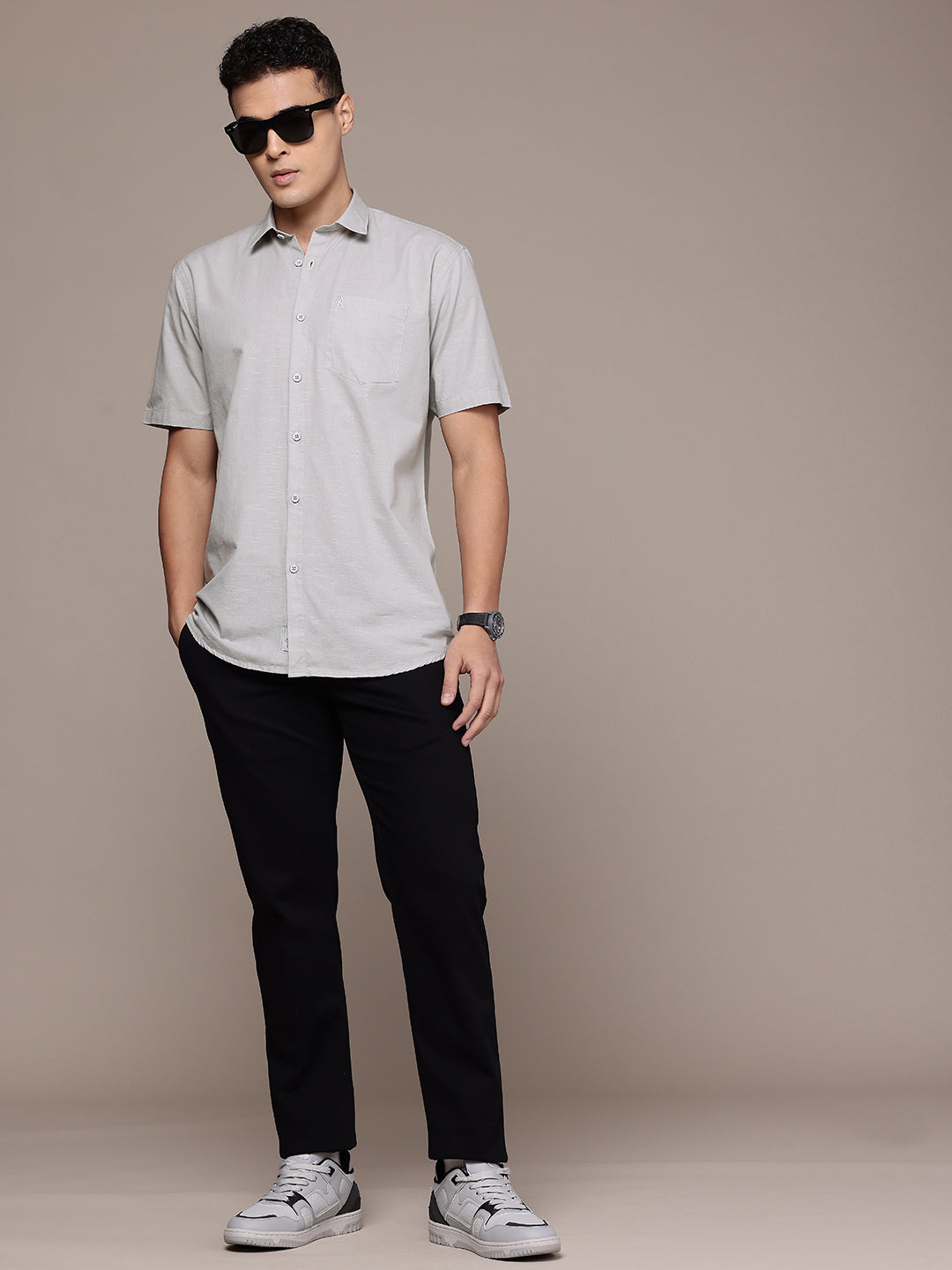 Light Grey Half Sleeve Cotton Linen Shirt