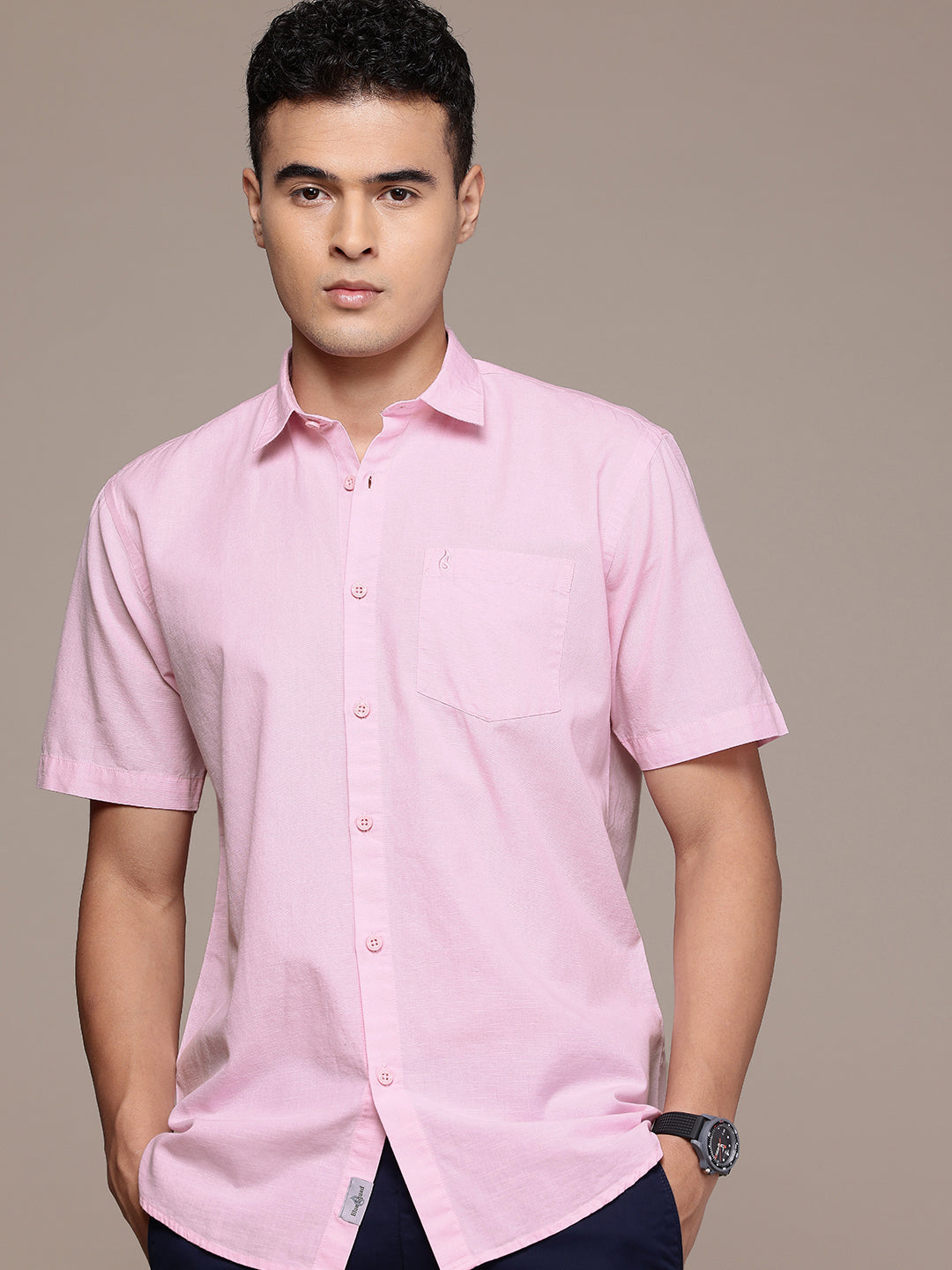 Light Pink Half Sleeve Cotton Linen Shirt
