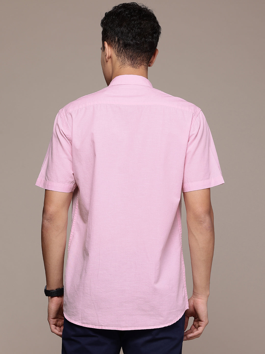 Light Pink Half Sleeve Cotton Linen Shirt