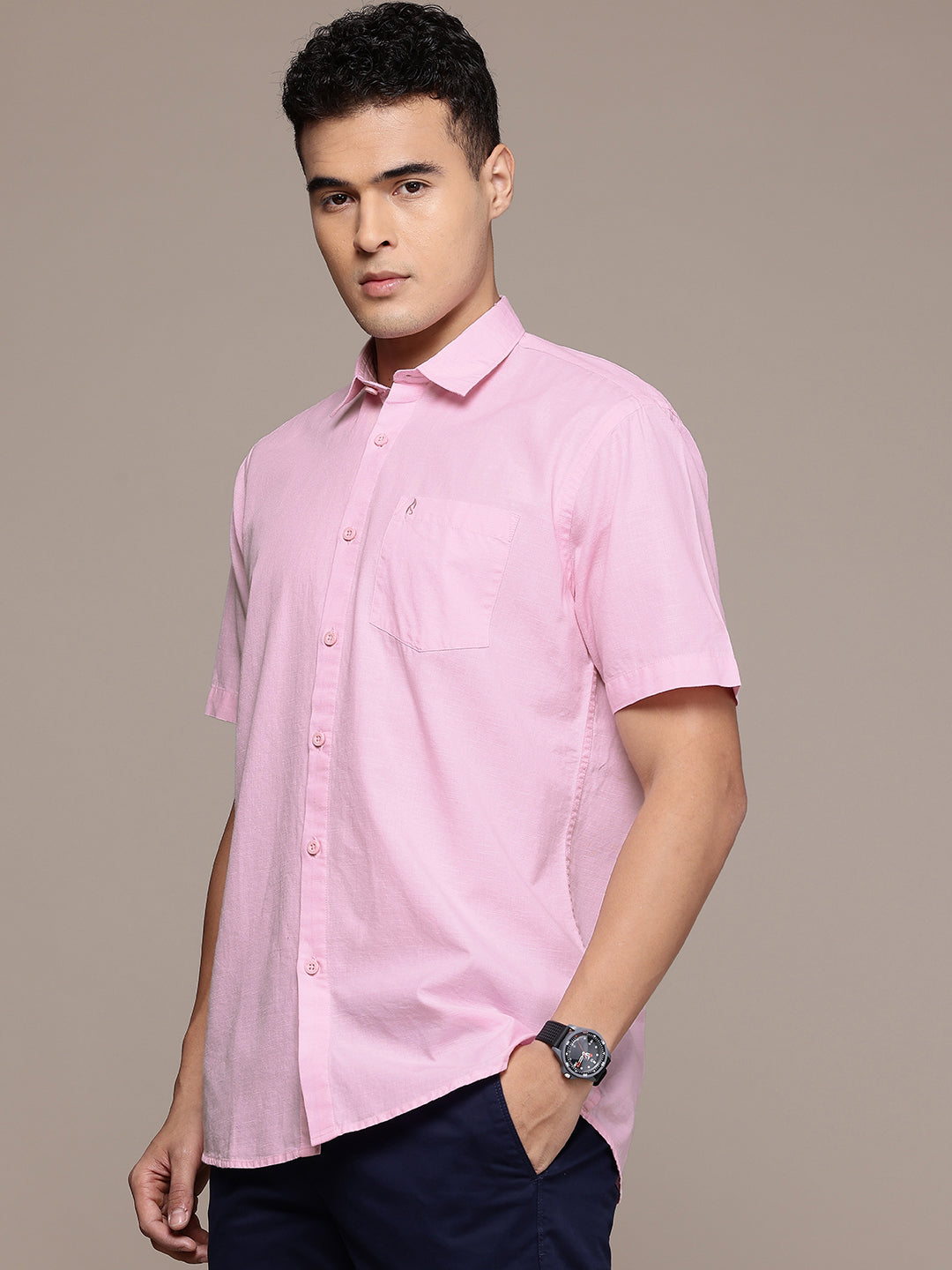 Light Pink Half Sleeve Cotton Linen Shirt