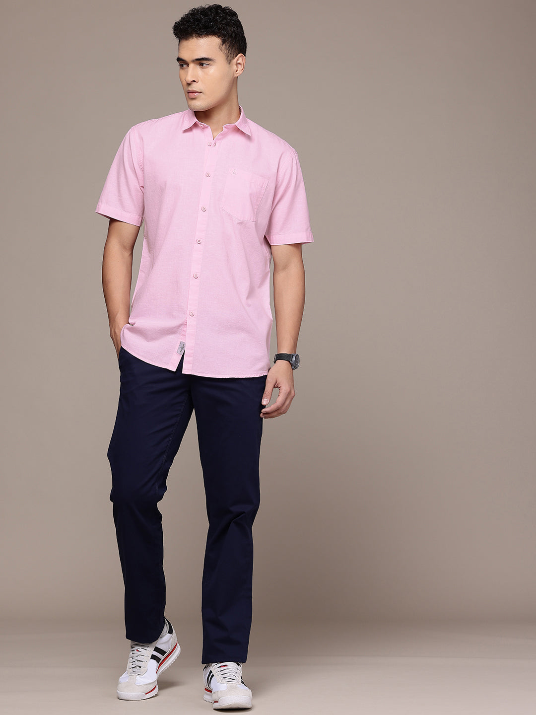 Light Pink Half Sleeve Cotton Linen Shirt
