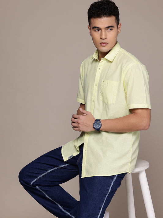 Lime Yellow Half Sleeve Cotton Linen Shirt