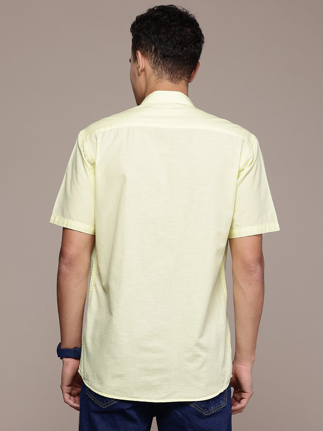 Lime Yellow Half Sleeve Cotton Linen Shirt