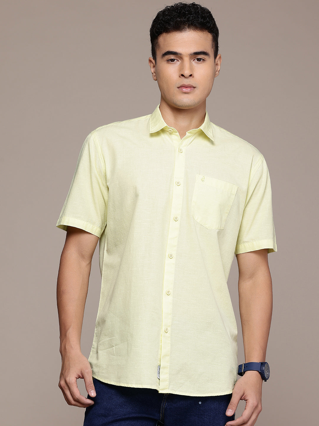 Lime Yellow Half Sleeve Cotton Linen Shirt