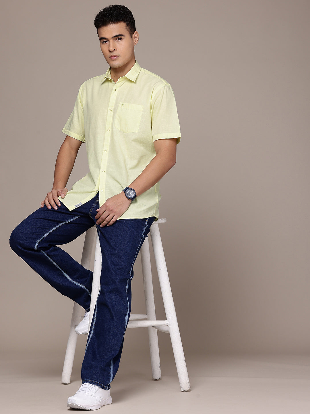 Lime Yellow Half Sleeve Cotton Linen Shirt