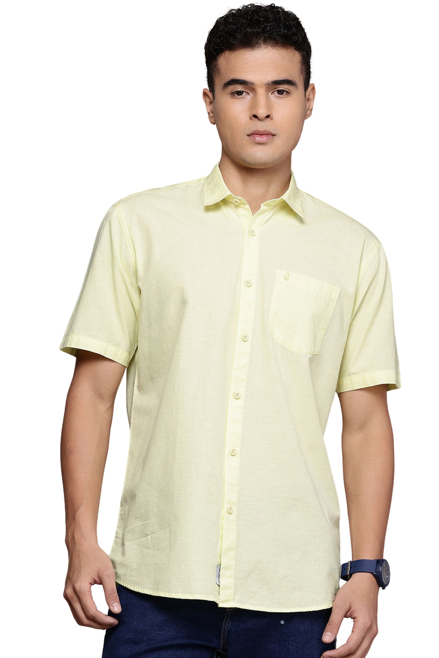 Lime Yellow Half Sleeve Cotton Linen Shirt