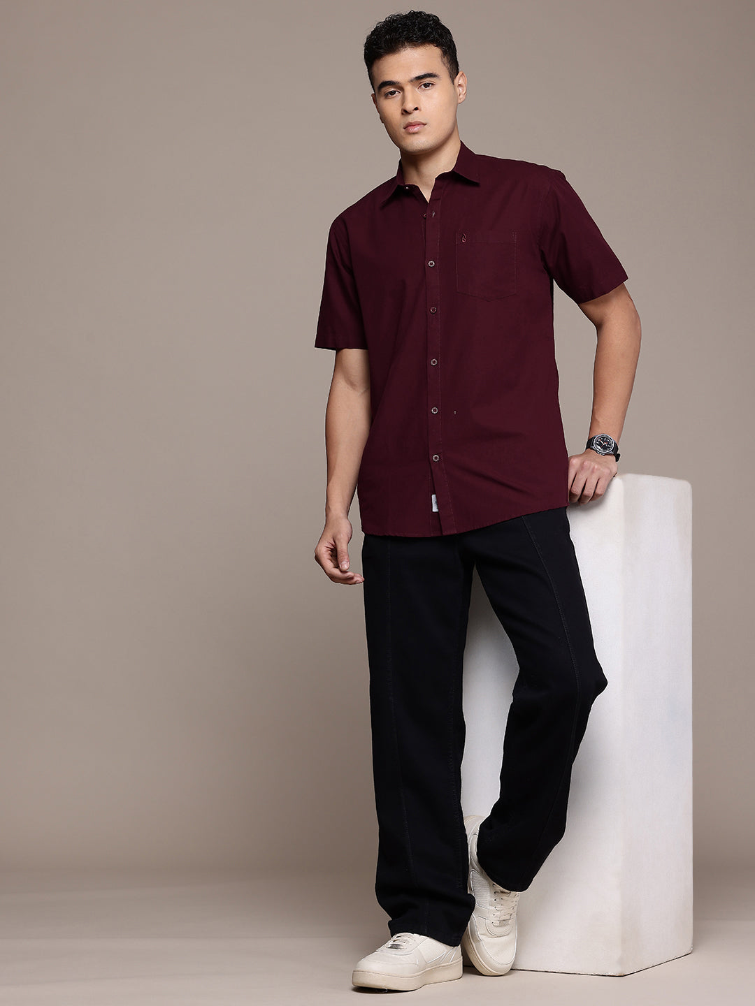 Maroon Half Sleeve Cotton Linen Shirt