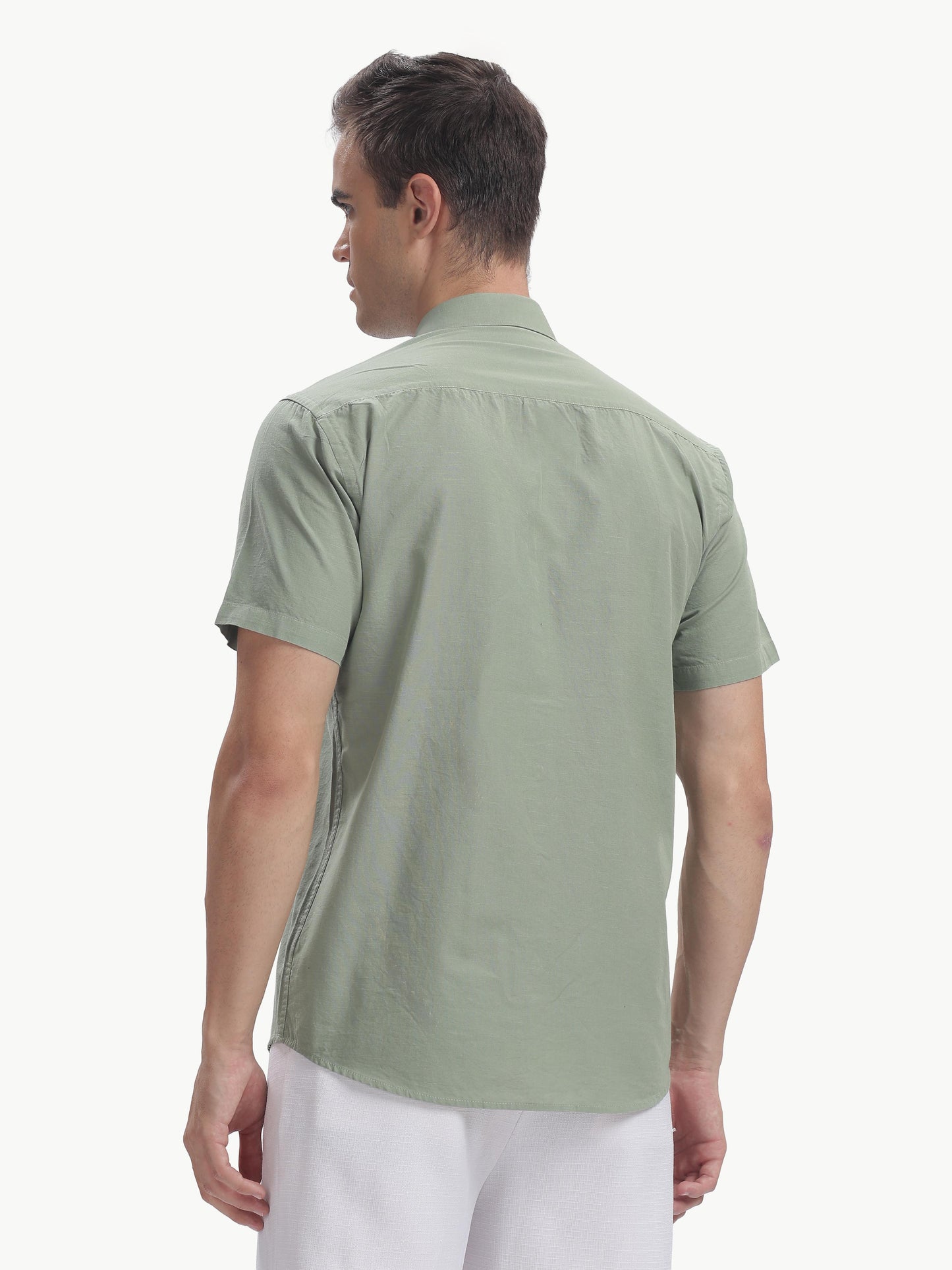 Olive Half Sleeve Cotton Linen Shirt