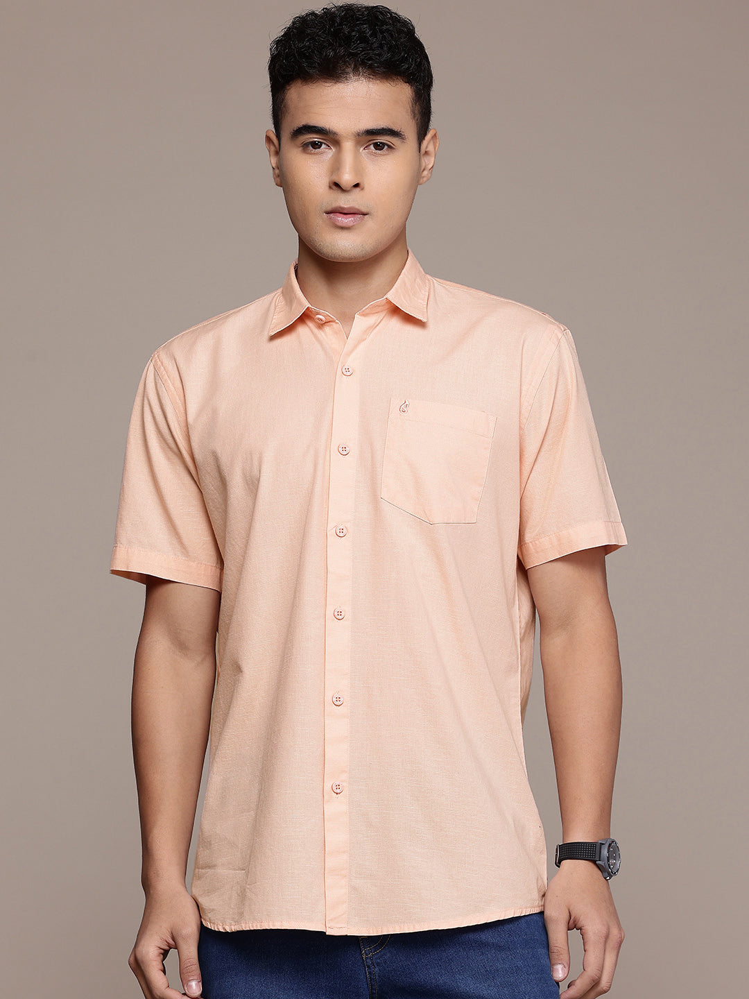 Peach Half Sleeve Cotton Linen Shirt