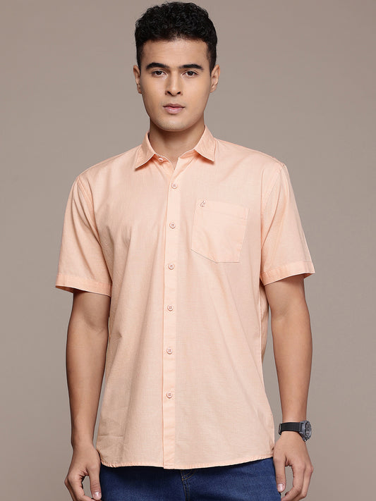 Peach Half Sleeve Cotton Linen Shirt
