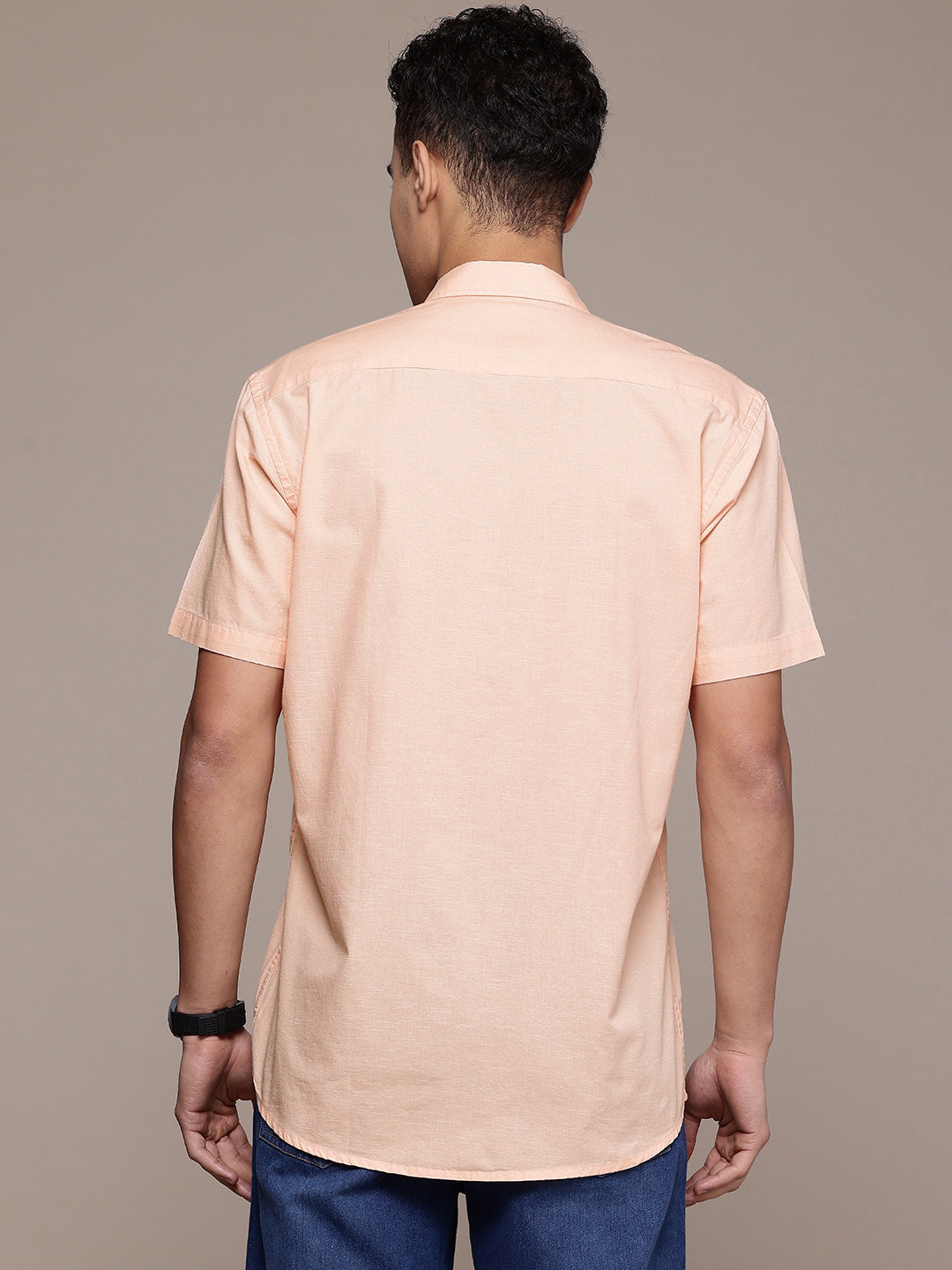 Peach Half Sleeve Cotton Linen Shirt