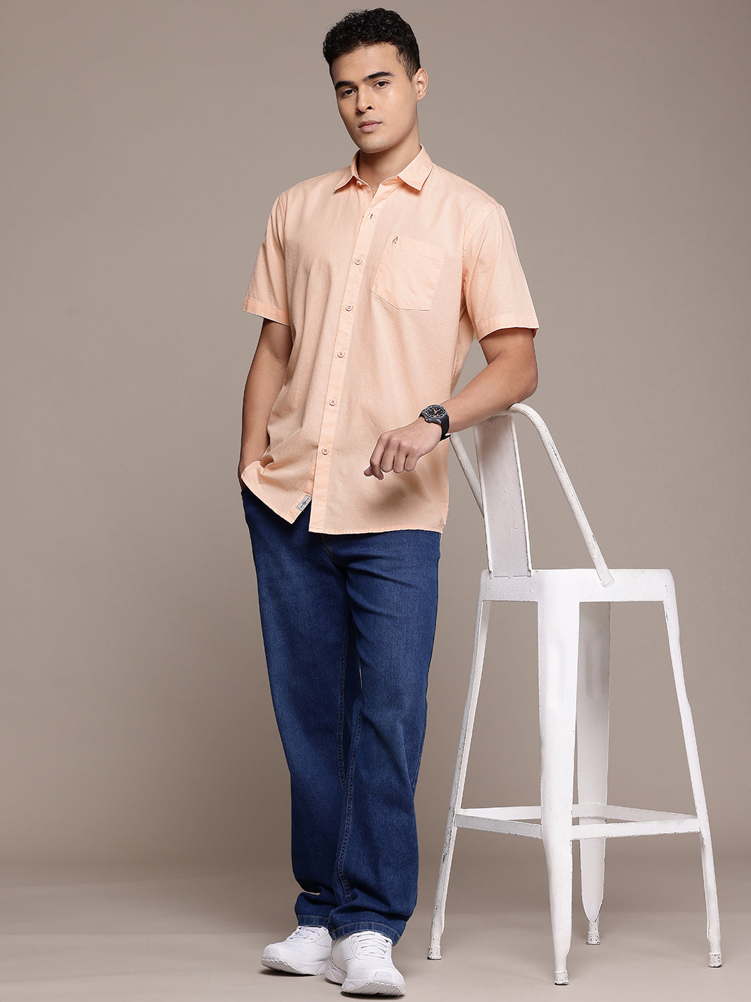 Peach Half Sleeve Cotton Linen Shirt