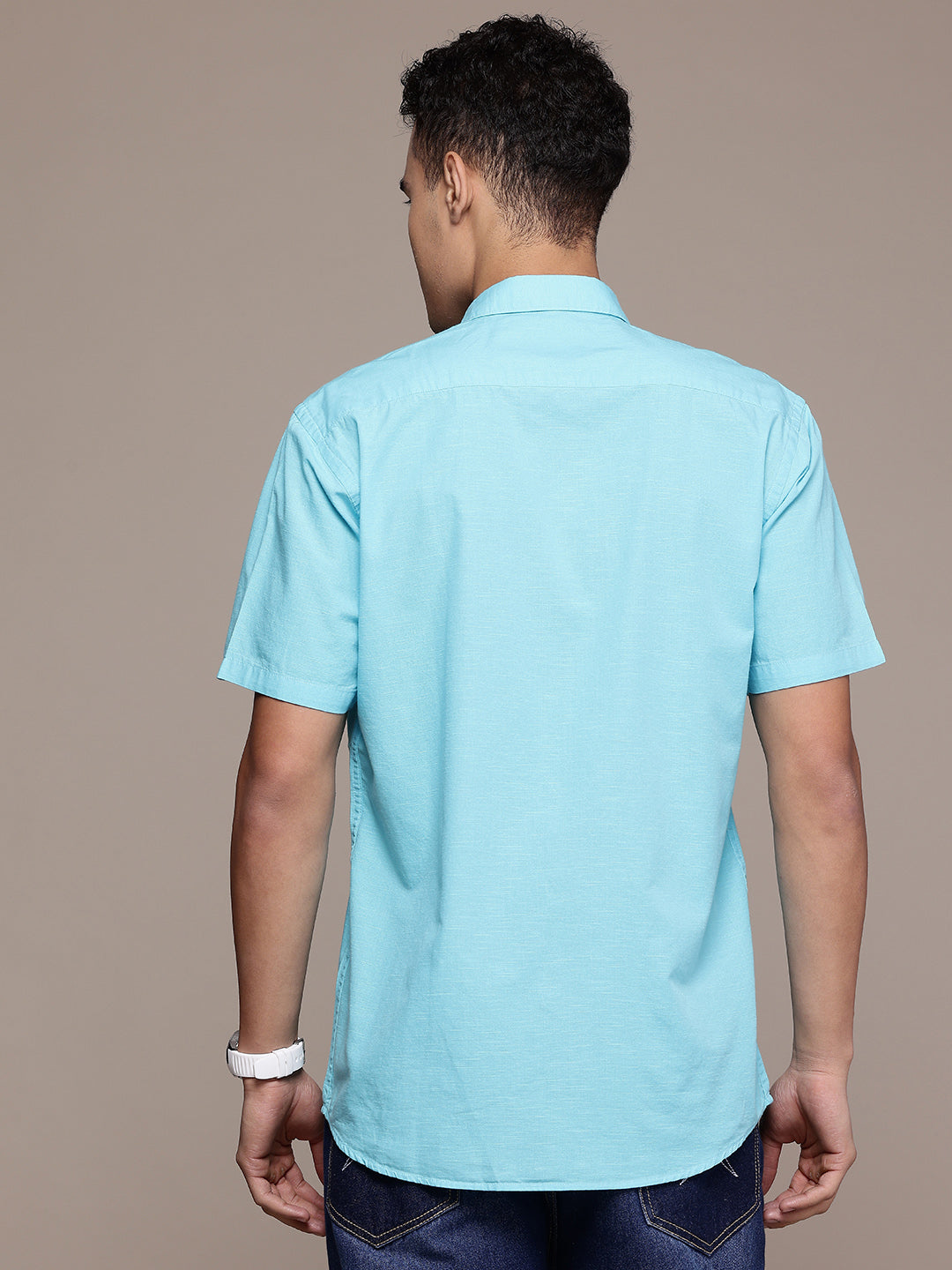 Sea Blue Half Sleeve Cotton Linen Shirt