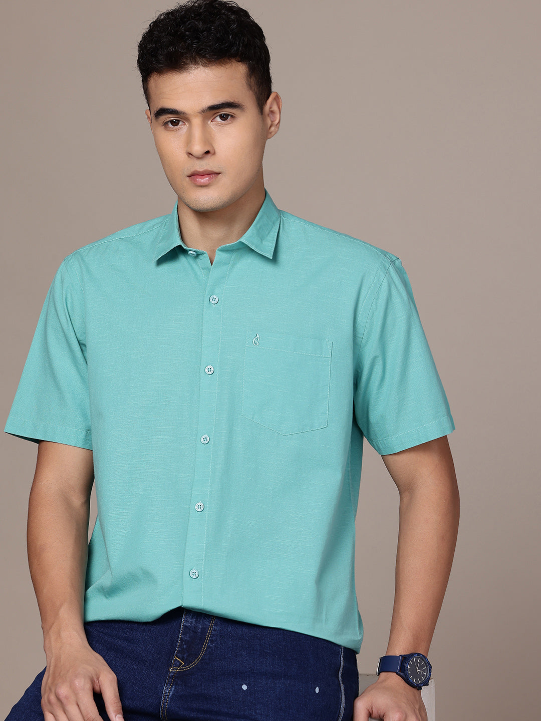 Sea Green Half Sleeve Cotton Linen Shirt