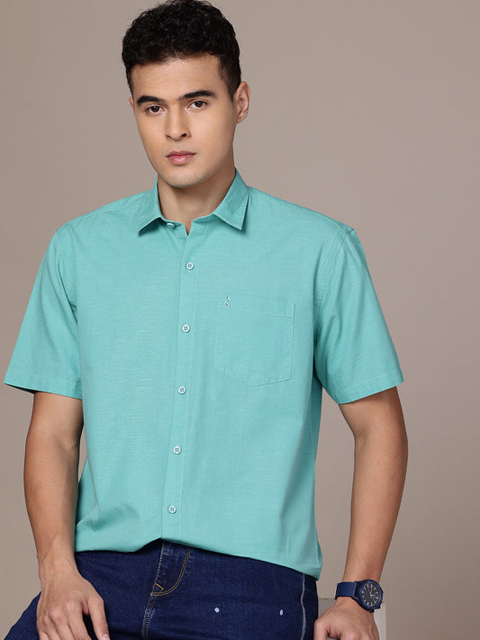 Sea Green Half Sleeve Cotton Linen Shirt