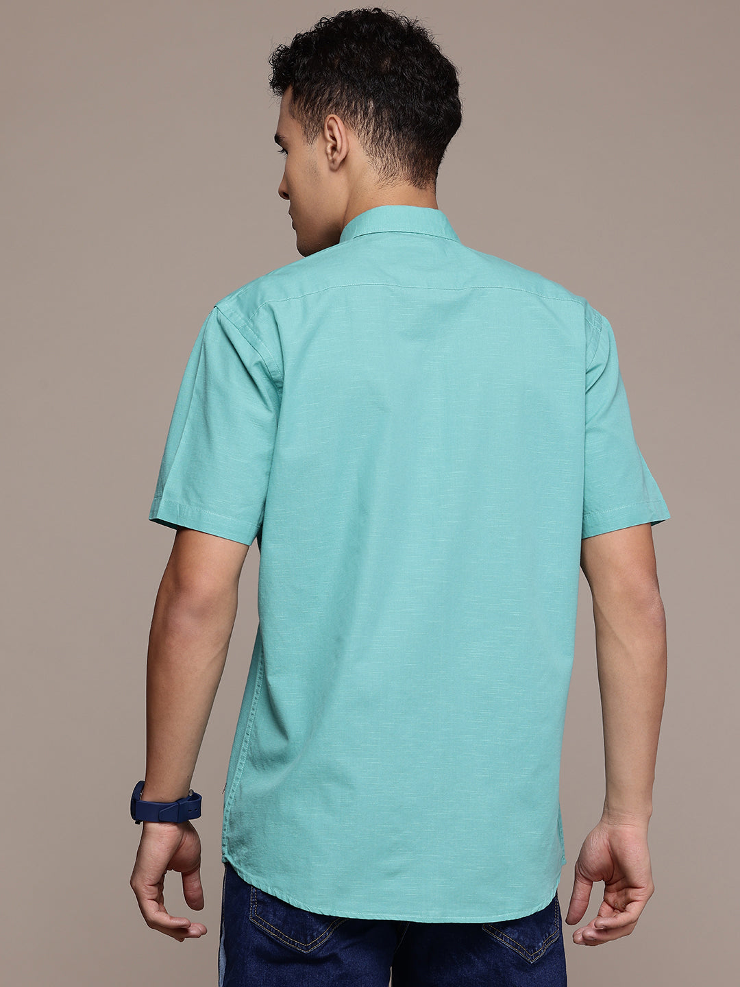 Sea Green Half Sleeve Cotton Linen Shirt