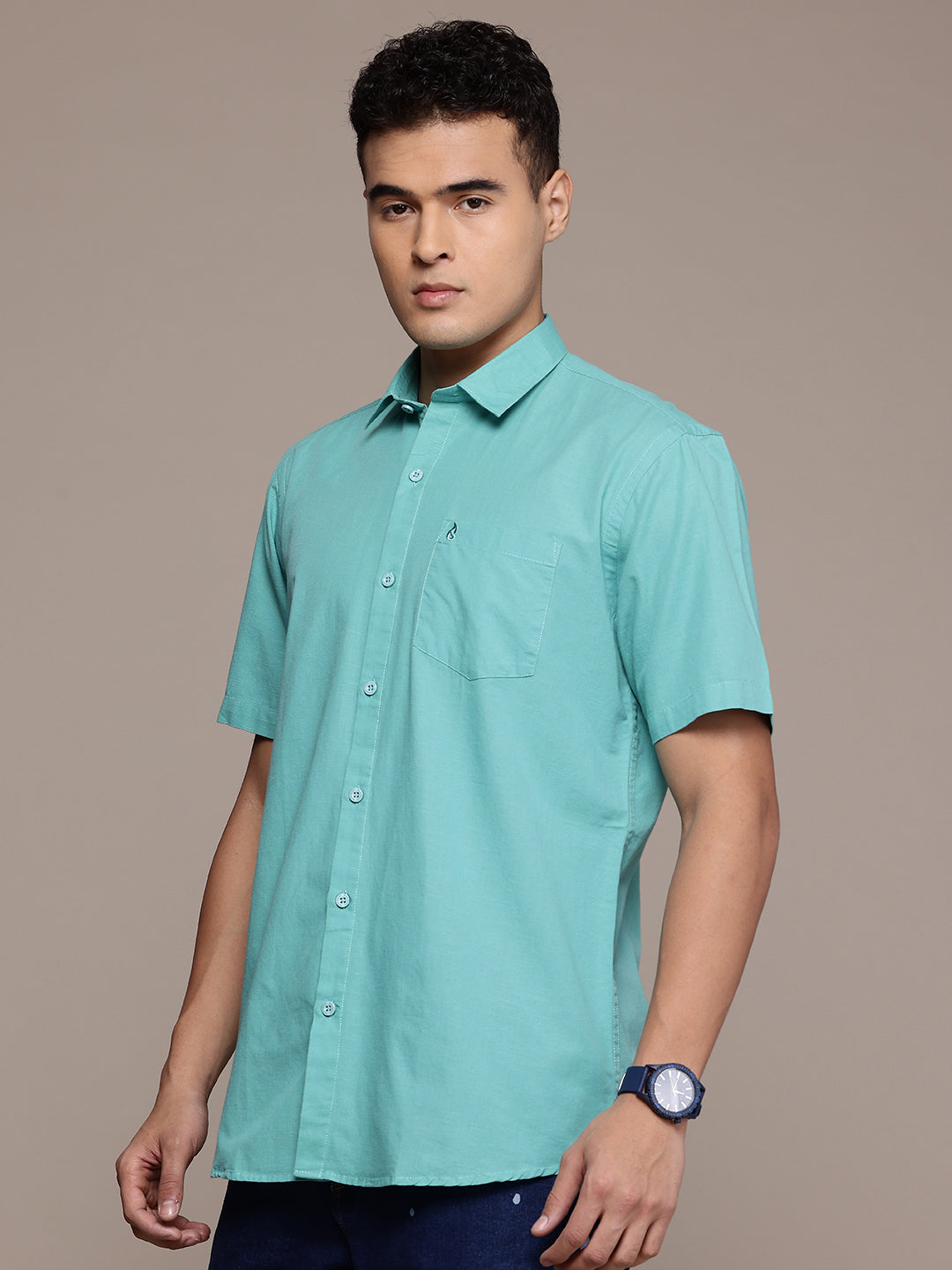 Sea Green Half Sleeve Cotton Linen Shirt