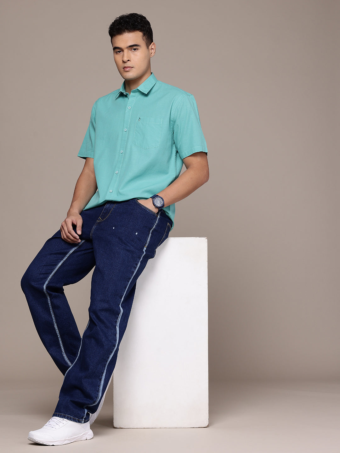 Sea Green Half Sleeve Cotton Linen Shirt