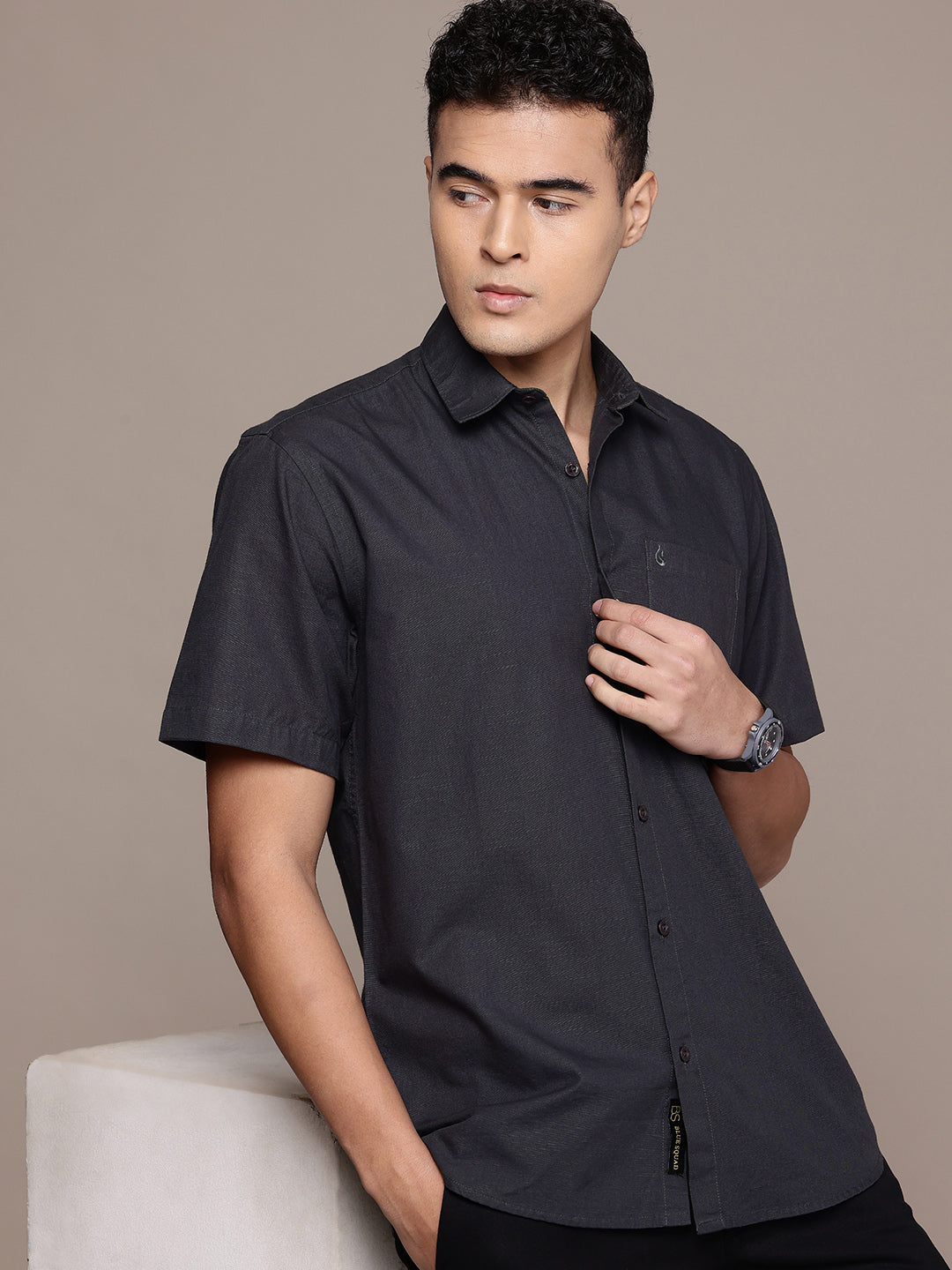 Slate Grey Half Sleeve Cotton Linen Shirt