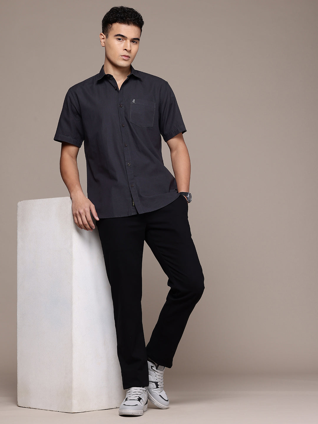 Slate Grey Half Sleeve Cotton Linen Shirt