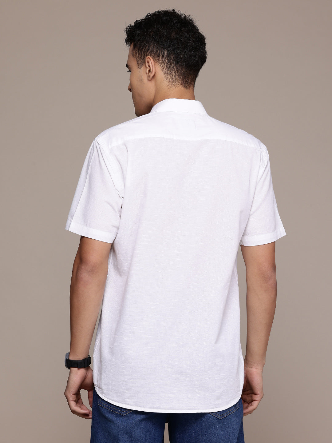 White Half Sleeve Cotton Linen Shirt