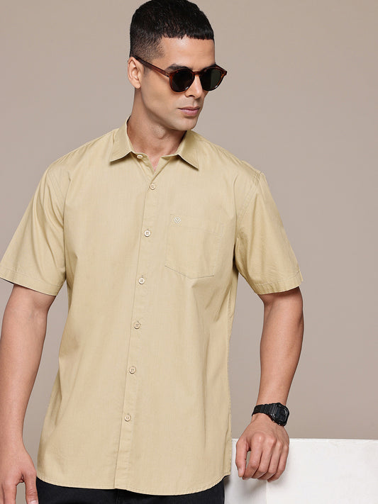 Beige Half Sleeve Pure Cotton Shirt