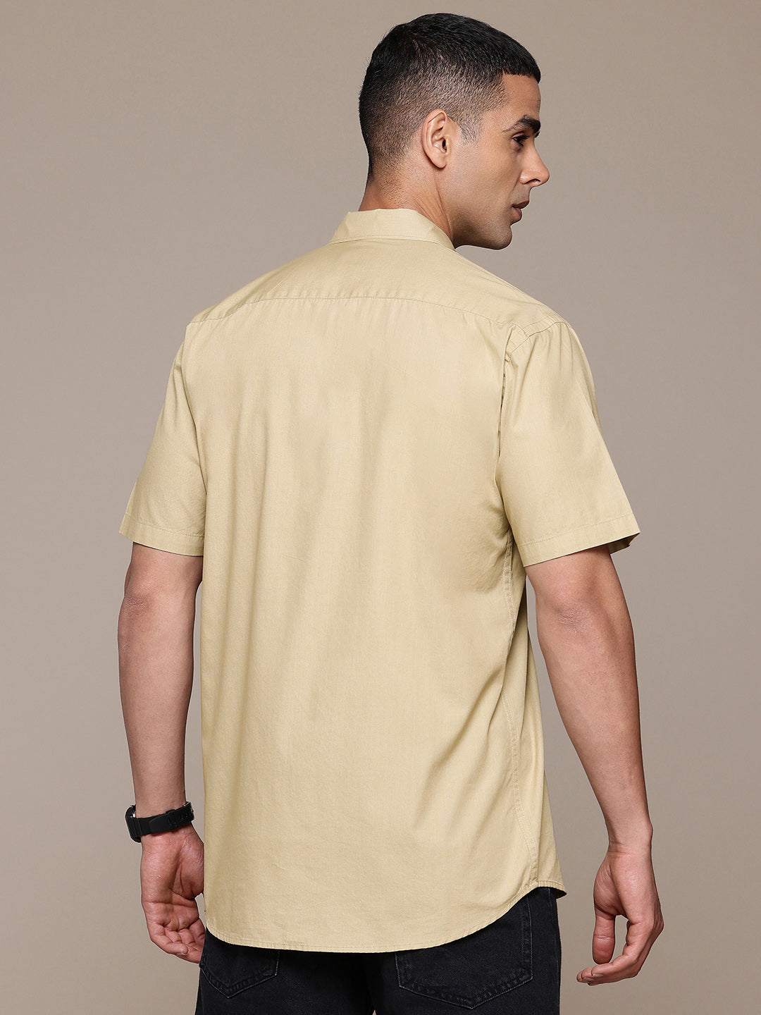 Beige Half Sleeve Pure Cotton Shirt