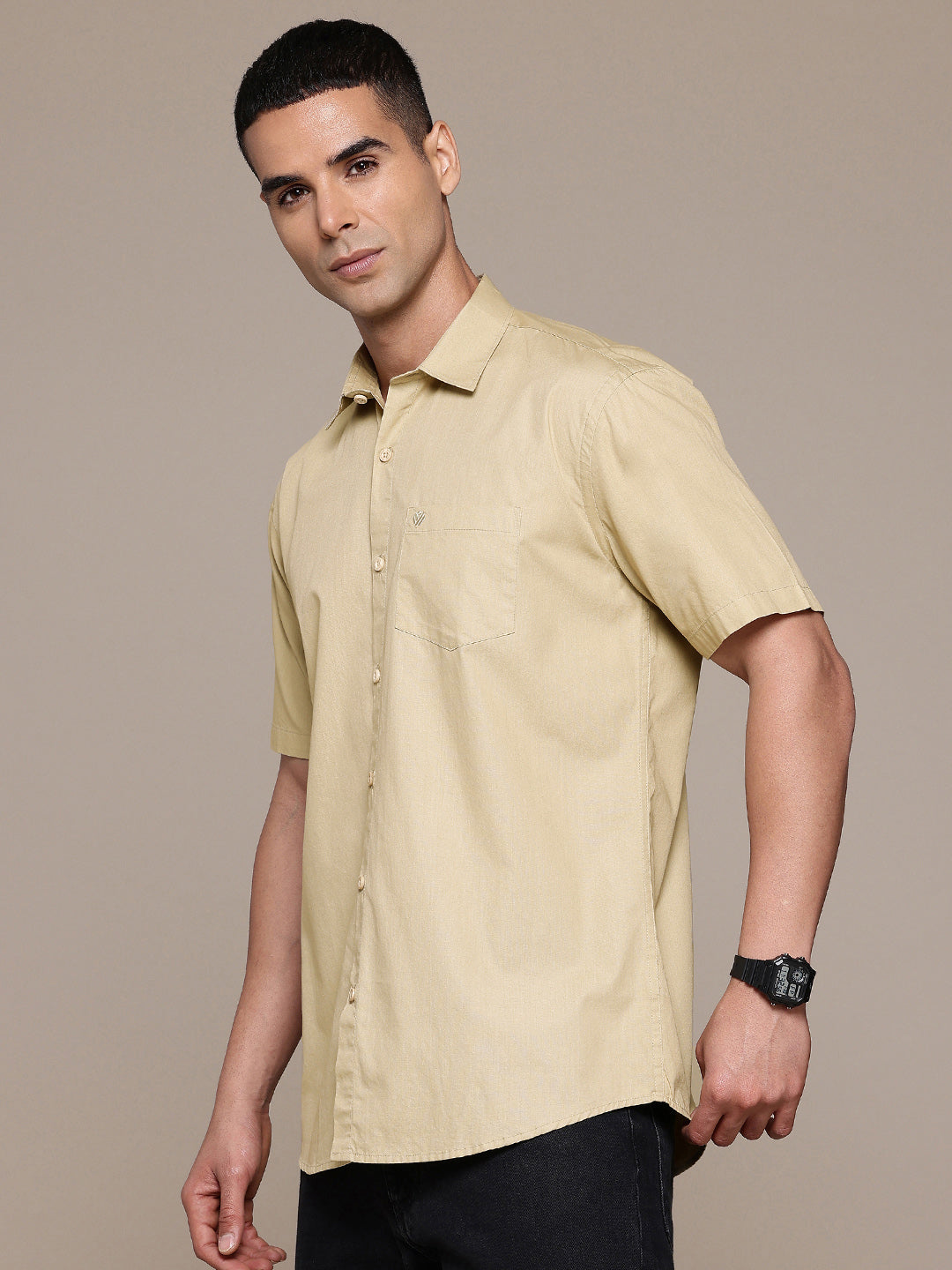 Beige Half Sleeve Pure Cotton Shirt